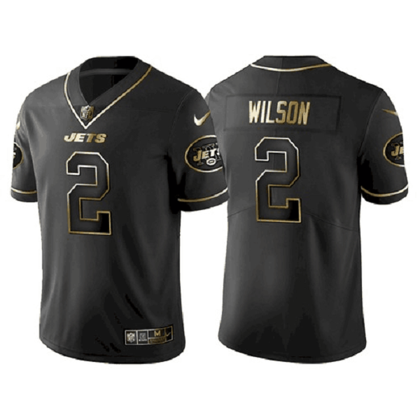 Men's New York Jets #2 Zach Wilson Black Golden Edition Stitched Jersey